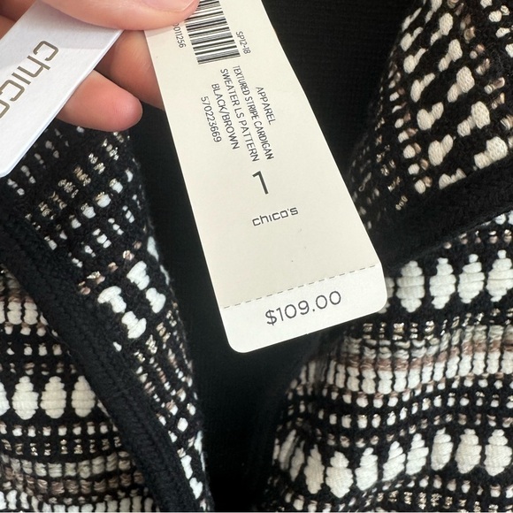NWT Chico's Women's M Textured Striped Cardigan Sweater Blazer Button Boho - Picture 7 of 9